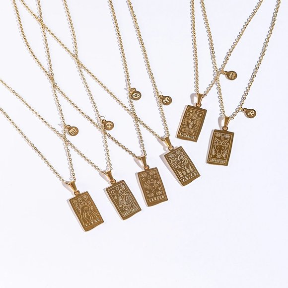 Capricorn Zodiac Pendant Necklace 18K Gold Plated Stainless Astrology - Picture 7 of 8